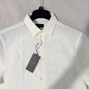 Ted Baker  Linen Blend Shirt Men’s Short Sleeve Beige Button Down 3 Medium NWT